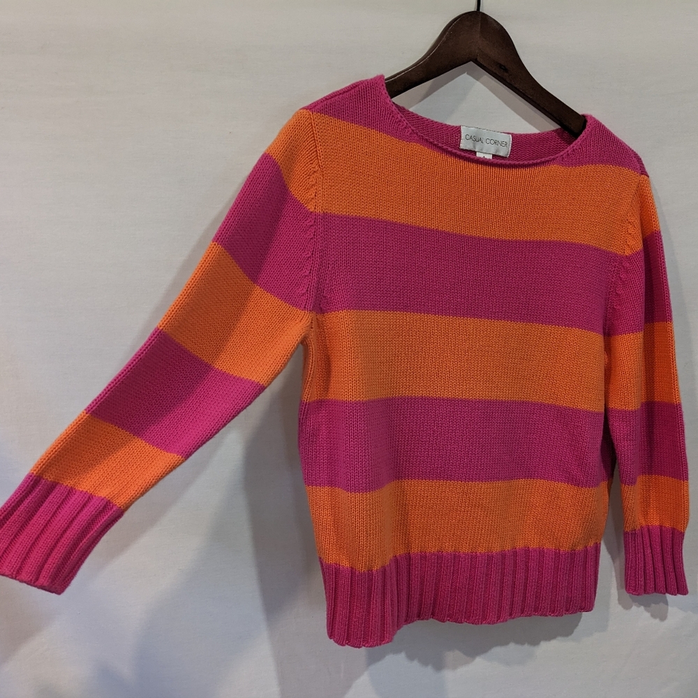 Vintage Casual Corner 100% Cotton Hot Pink and Orange Striped Knit Sweat… - Picture 6 of 9